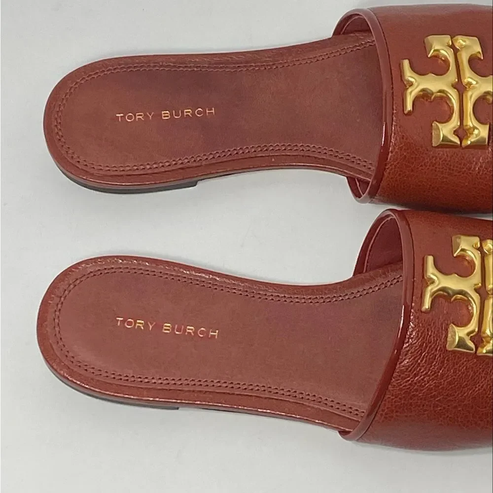 Tory Burch Elanor Leather Logo Slides size 6.5